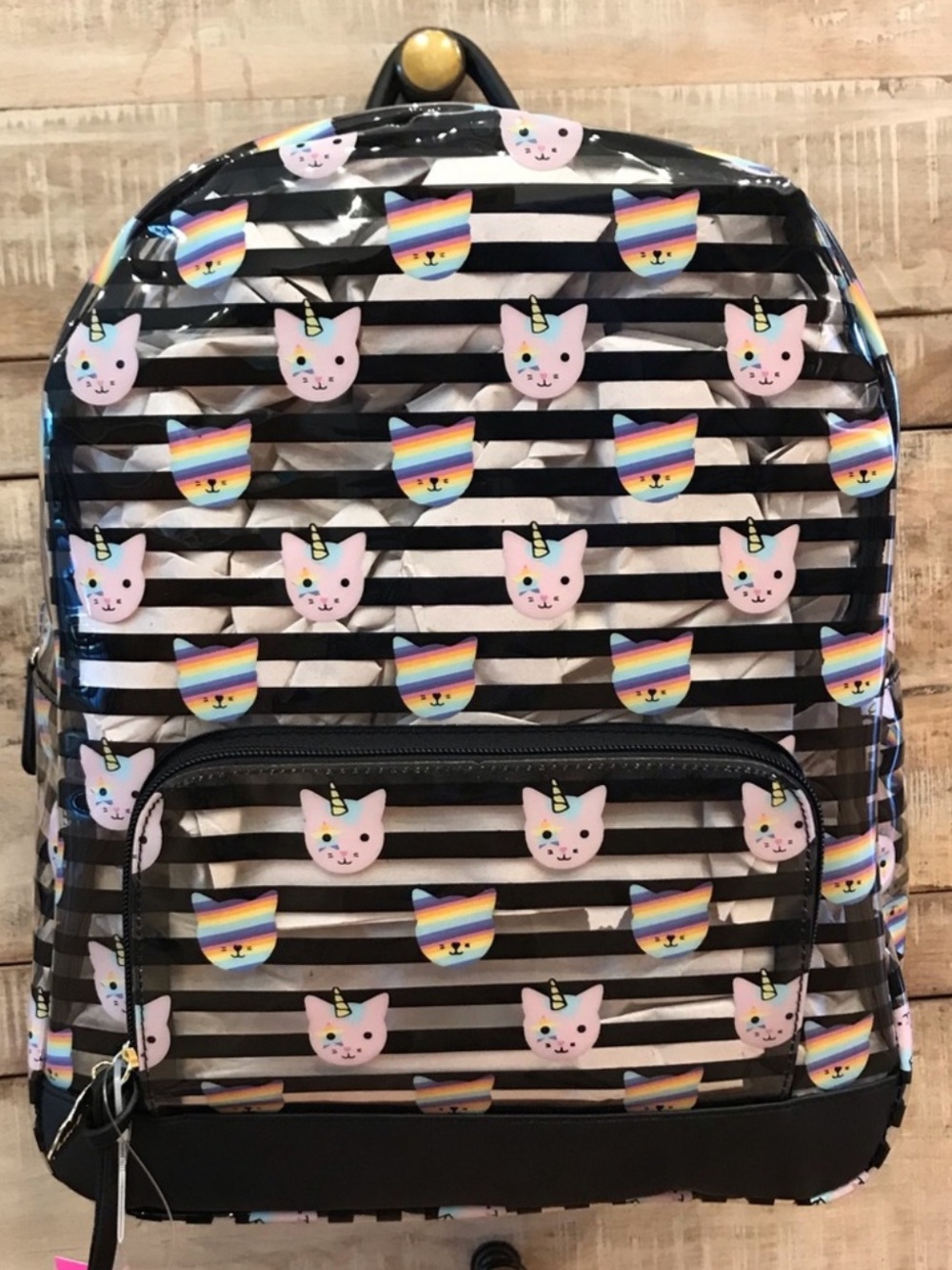 BETSEY JOHNSON Clear Striped Rainbow Unicorn Kitty Cat Backpack